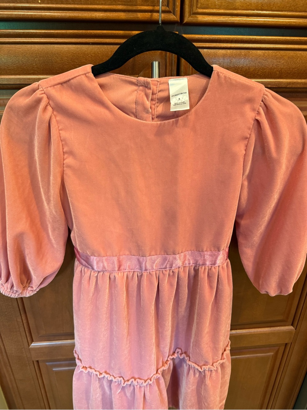 Nordstrom Brand Girls Pink Velvet Puff Sleeve Dress